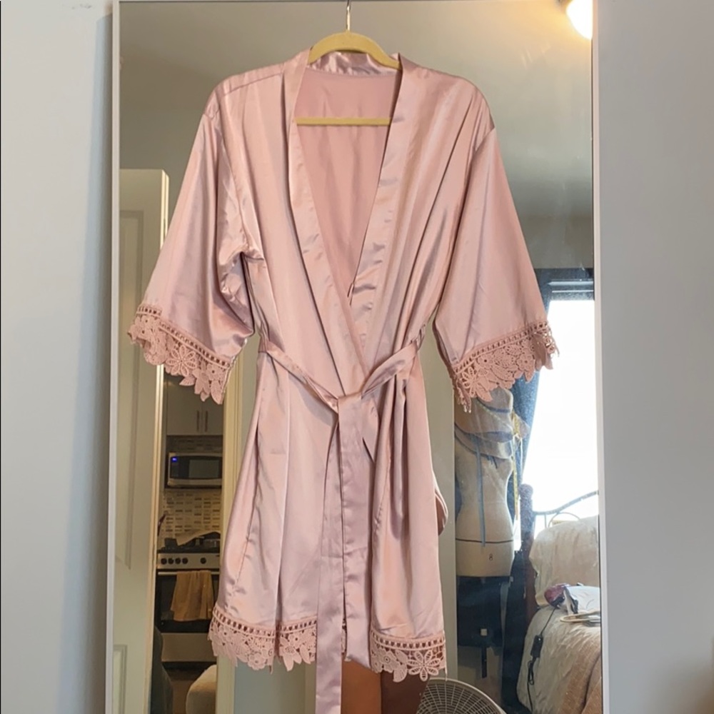 Lace Hem Silk Robe